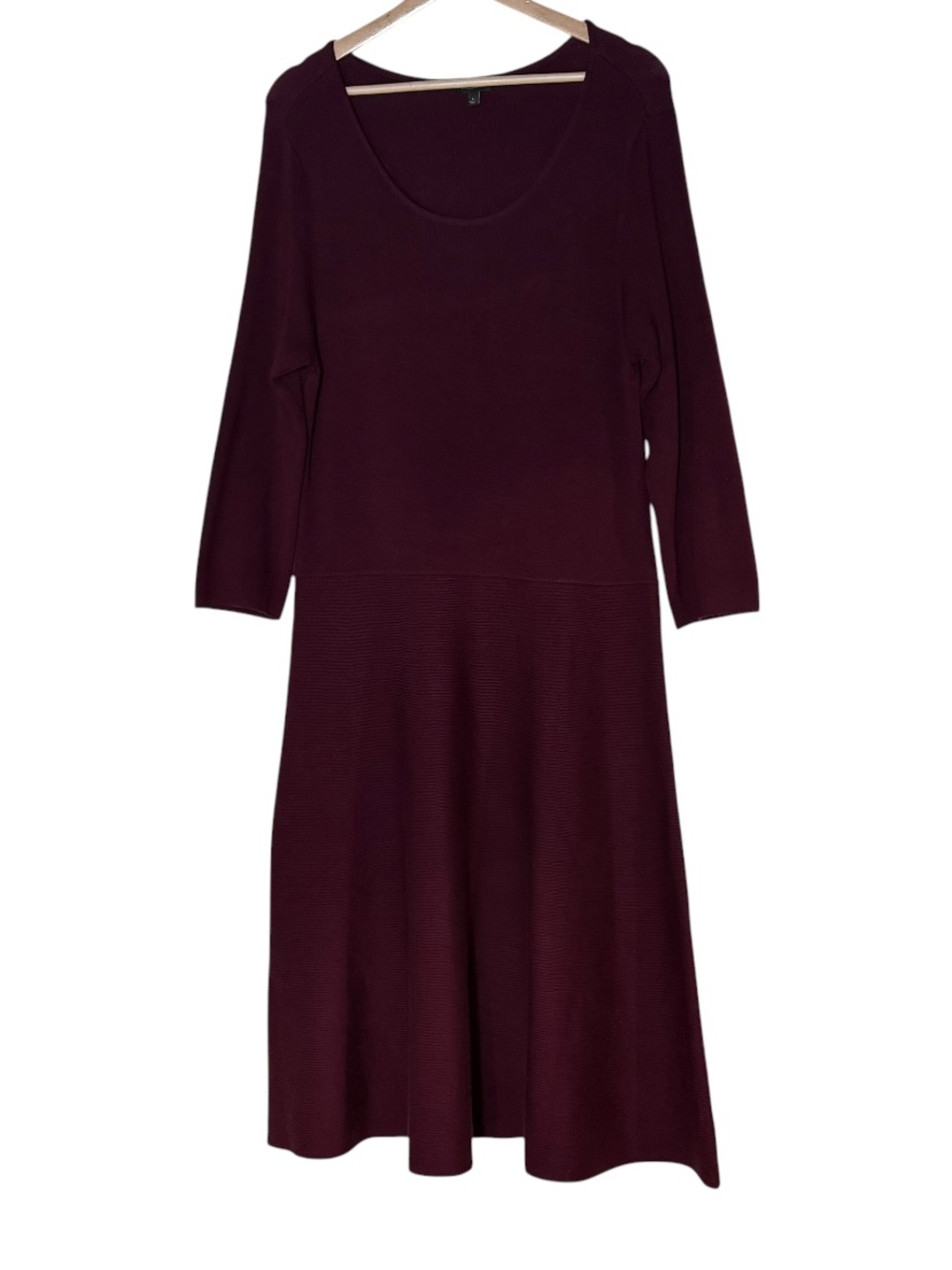 Talbots Burgundy Wine Ribbed Knit Fit & Flare Sweater Dress Size L Minimalist
